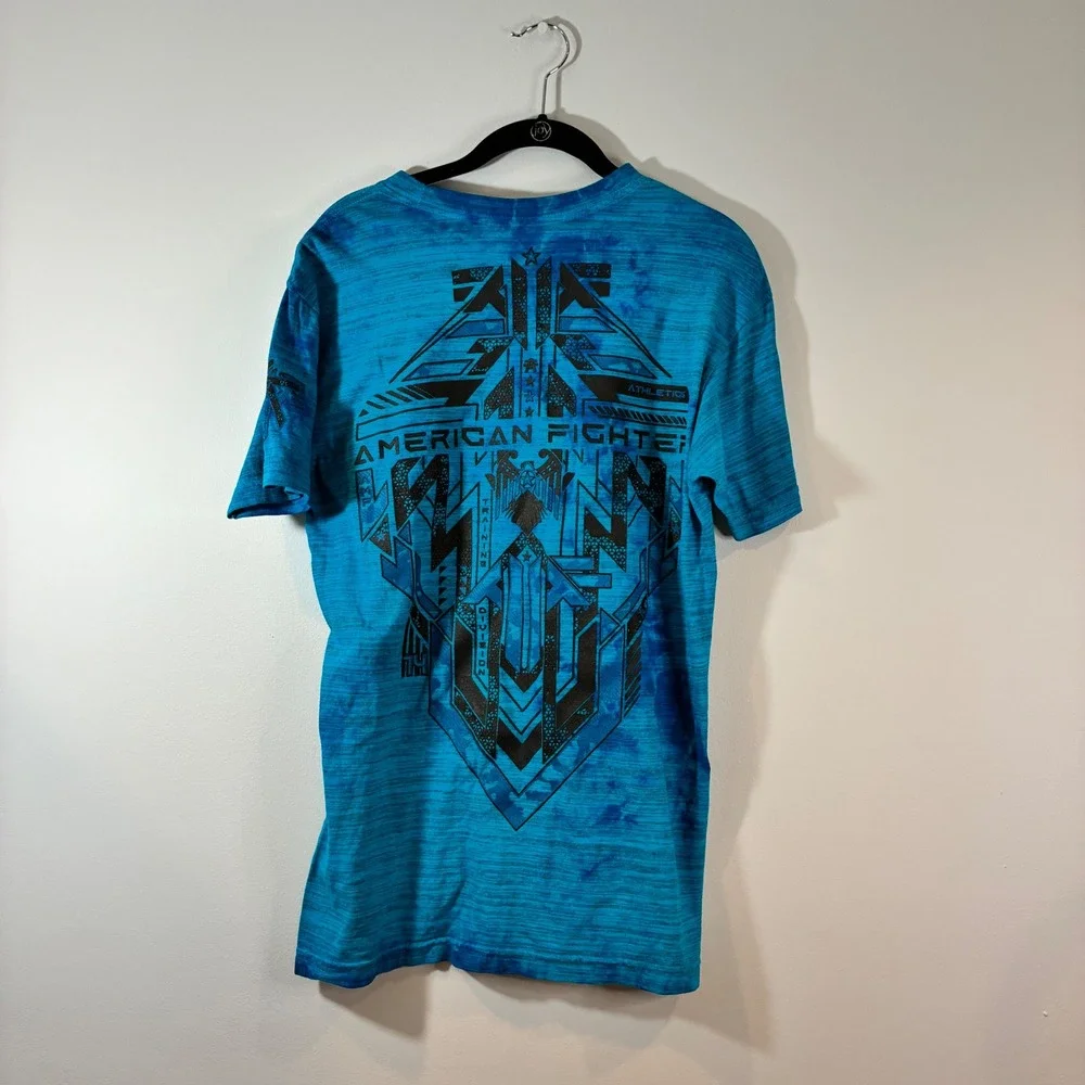 American Fighter Graphic T-Shirt Premium Athletics Blue‎ Tie Dye Mens Medium - Picture 2 of 4